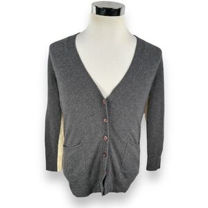 360 Cashmere Cardigan Sweater Women’s Small Gray Ivory Front Pockets Long Sleeve